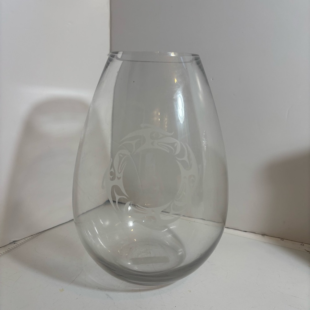 Clear crystal etched raven large glass vase‎